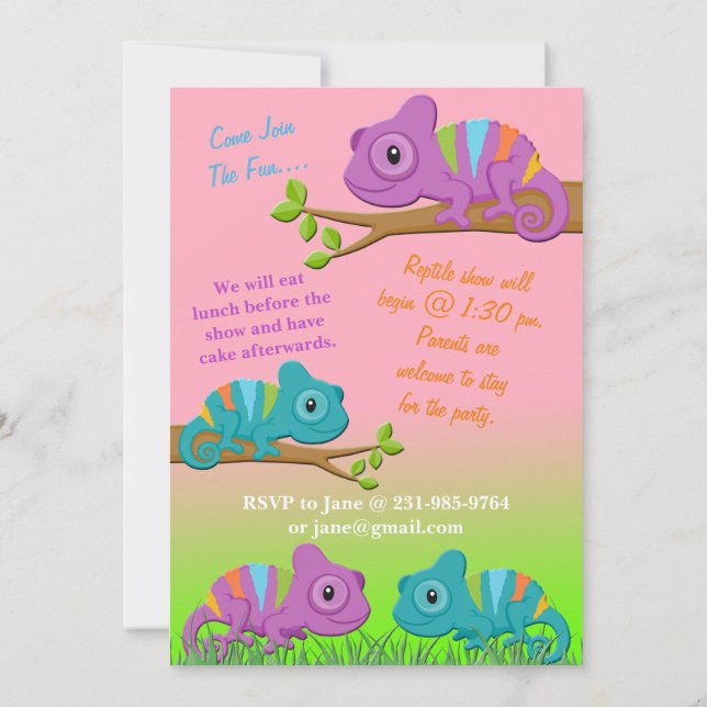 Chameleon Birthday Invitation (Back)