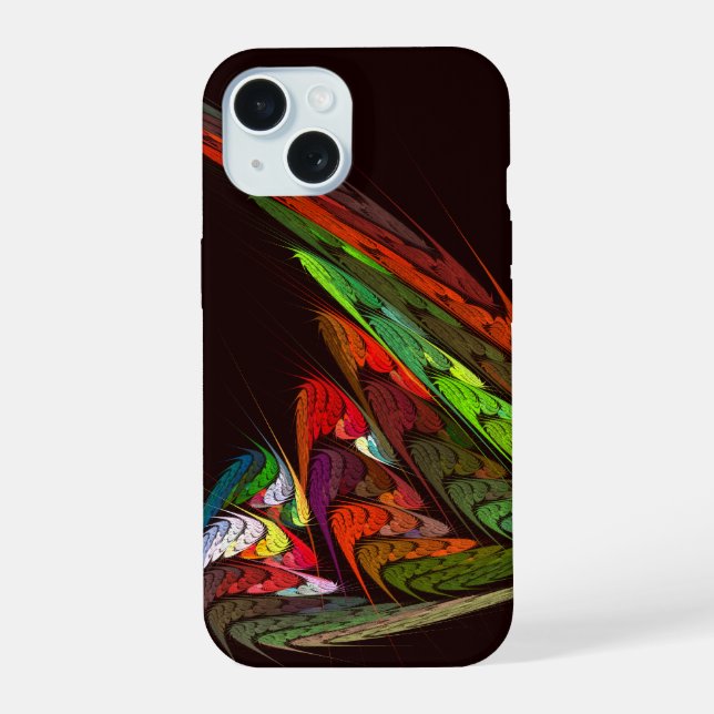 Chameleon Fractal Abstract Art in Vibrant Motion iPhone 15 Case (Back)