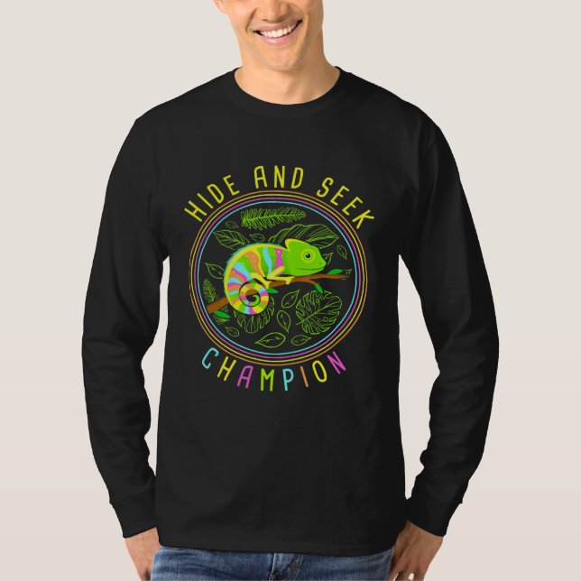 Chameleon Hide And Seek Champion Reptiles T-Shirt (Front)