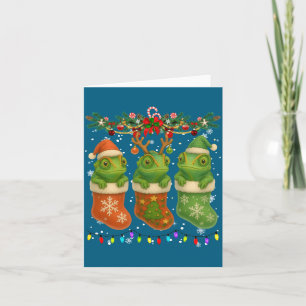 Chameleon In Christmas Socks Lights Chameleon Xmas Card