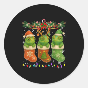 Chameleon In Christmas Socks Lights Chameleon Xmas Classic Round Sticker