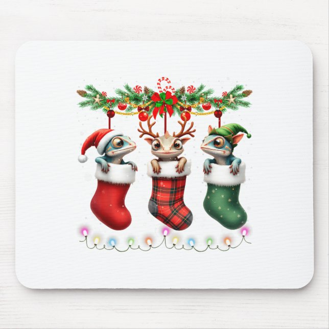 Chameleon In Christmas Socks Lights Chameleon Xmas Mouse Pad (Front)