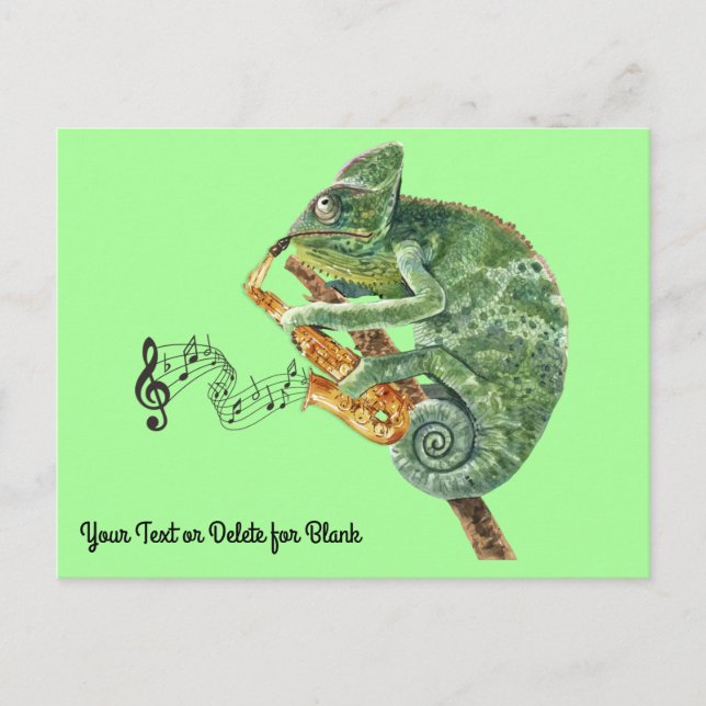 Chameleon Jazz Saxophone Custom Text Postcard (Front)