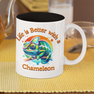 Chameleon lover pet owner water color reptile Two-Tone coffee mug