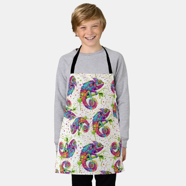 Chameleon Paint Stains Watercolor Style Apron (Worn)