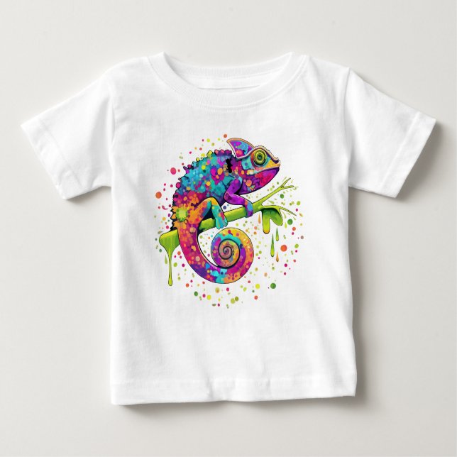 Chameleon Paint Stains Watercolor Style Baby T-Shirt (Front)