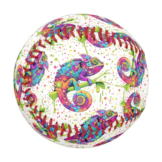 Chameleon Paint Stains Watercolor Style Baseball (Front Left)