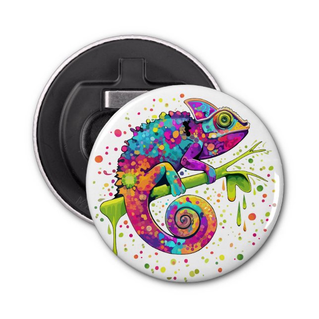 Chameleon Paint Stains Watercolor Style Bottle Opener (Front)