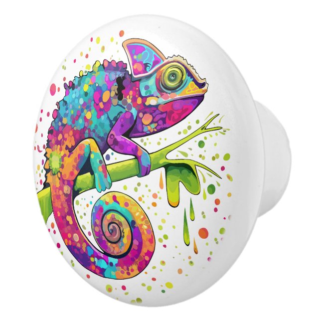 Chameleon Paint Stains Watercolor Style Ceramic Knob (Right)