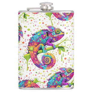 Chameleon Paint Stains Watercolor Style Hip Flask