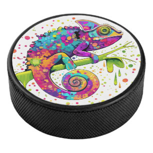 Chameleon Paint Stains Watercolor Style Hockey Puck