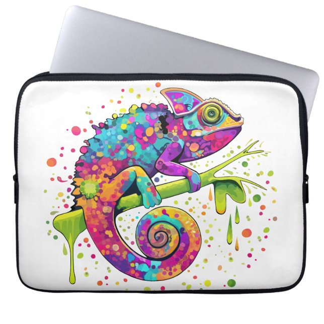 Chameleon Paint Stains Watercolor Style Laptop Sleeve (Front)