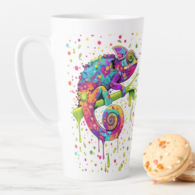Chameleon Paint Stains Watercolor Style Latte Mug (In Situ)