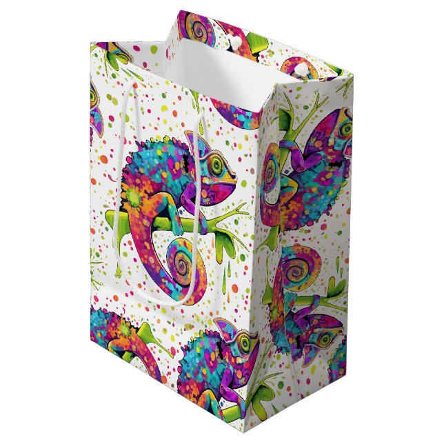 Chameleon Paint Stains Watercolor Style Medium Gift Bag (Front Angled)