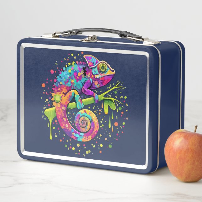 Chameleon Paint Stains Watercolor Style Metal Lunch Box (In Situ)