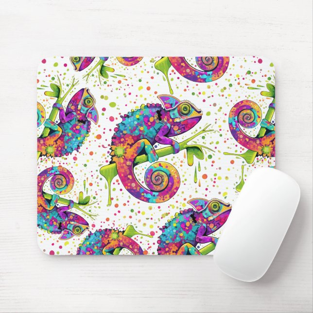 Chameleon Paint Stains Watercolor Style Mouse Pad (With Mouse)