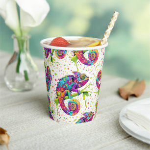 Chameleon Paint Stains Watercolor Style Paper Cups