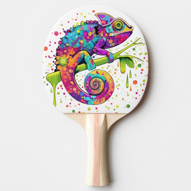 Chameleon Paint Stains Watercolor Style Ping Pong Paddle (Front)