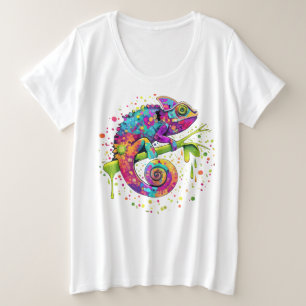 Chameleon Paint Stains Watercolor Style Plus Size T-Shirt