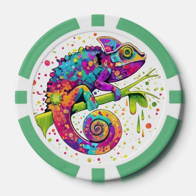 Chameleon Paint Stains Watercolor Style Poker Chips (Front)