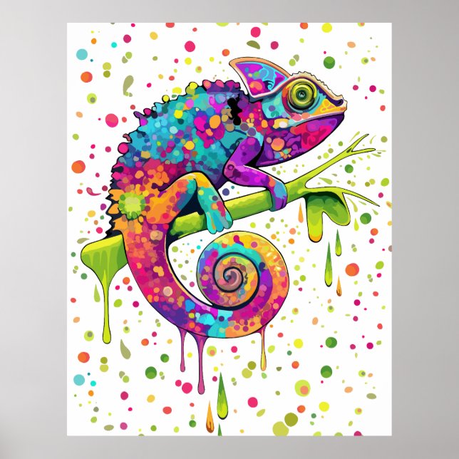 Chameleon Paint Stains Watercolor Style Poster (Front)