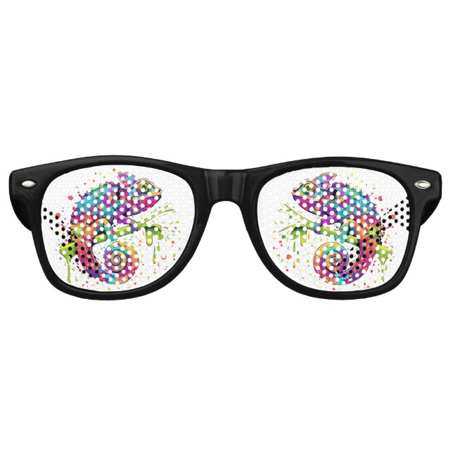 Chameleon Paint Stains Watercolor Style Retro Sunglasses (Front)