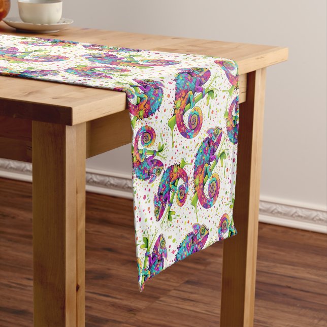 Chameleon Paint Stains Watercolor Style Short Table Runner (In Situ)