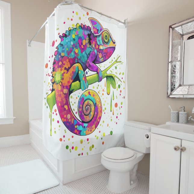 Chameleon Paint Stains Watercolor Style Shower Curtain (In Situ)