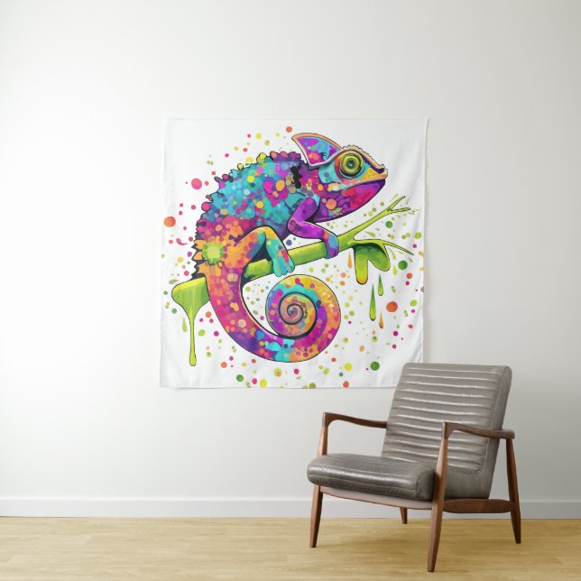 Chameleon Paint Stains Watercolor Style Tapestry (In Situ)