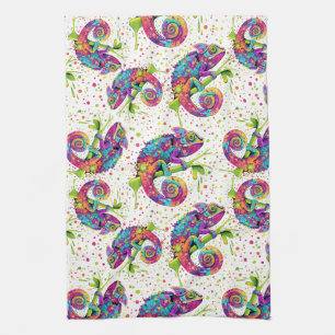 Chameleon Paint Stains Watercolor Style Tea Towel