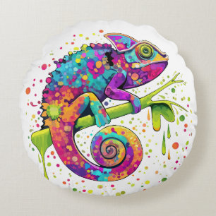 Chameleon Paint Stains Watercolor Style Throw Pill Round Cushion