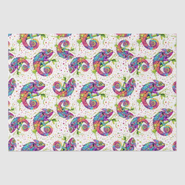 Chameleon Paint Stains Watercolor Style Tissue Paper (Front)