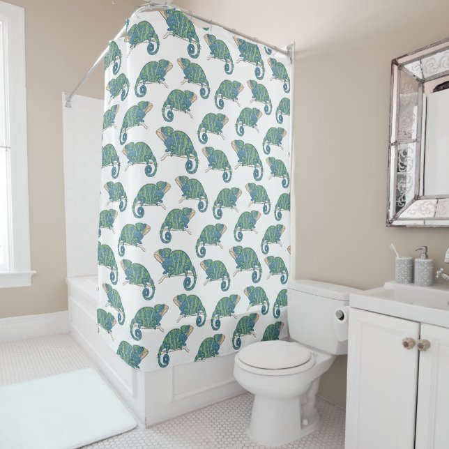 Chameleon Pattern Shower Curtain (In Situ)