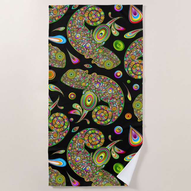 Chameleon Psychedelic Fantasy Beach Towel (Front)