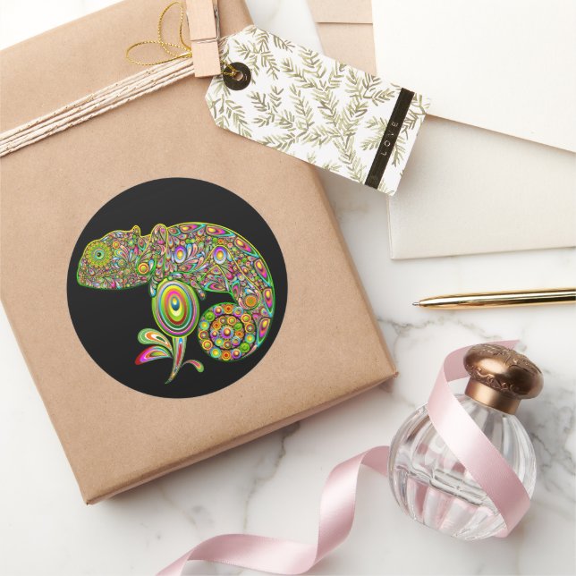 Chameleon Psychedelic Fantasy Classic Round Sticker (Gifting)