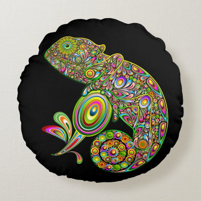 Chameleon Psychedelic Fantasy Round Cushion (Front)
