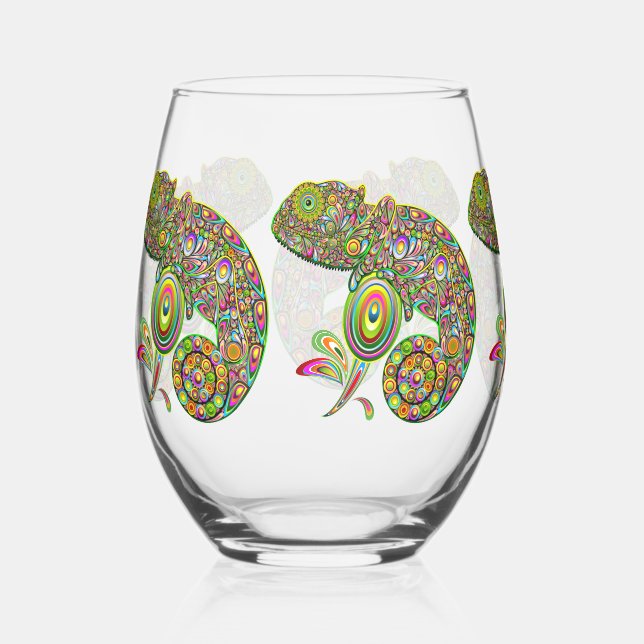 Chameleon Psychedelic Fantasy Stemless Wine Glass (Front)