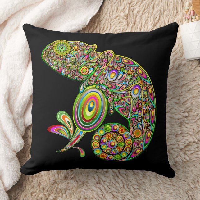 Chameleon Psychedelic Fantasy Throw Pillow (Blanket)