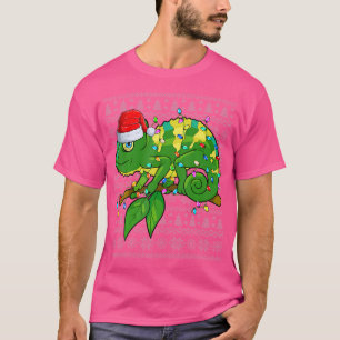 Chameleon Santa Hat Xmas Lights Ugly Christmas Cha T-Shirt