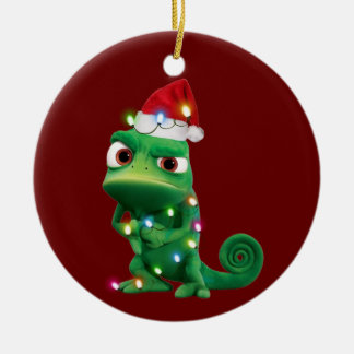 Chameleon With Hat Lights Christmas Ceramic Tree Decoration