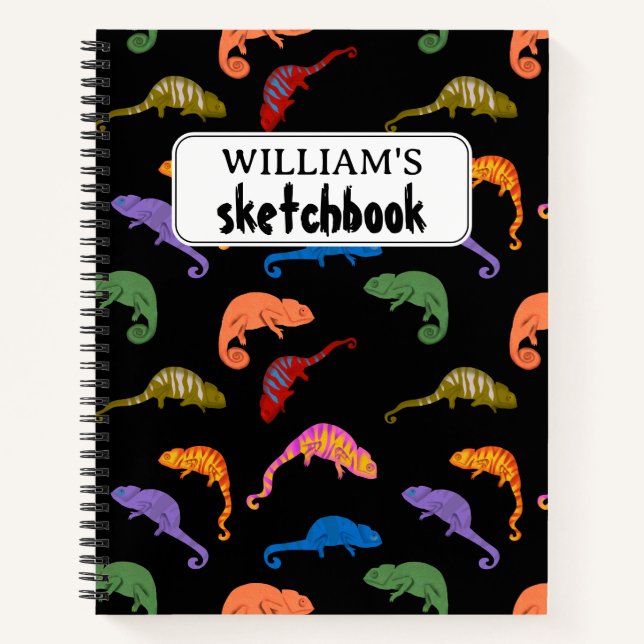Chameleons Colourful Reptile Lizard Kids Sketchboo Notebook (Front)