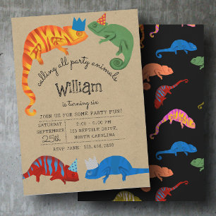 Chameleons Colourful Reptile Lizards Kids Birthday Invitation
