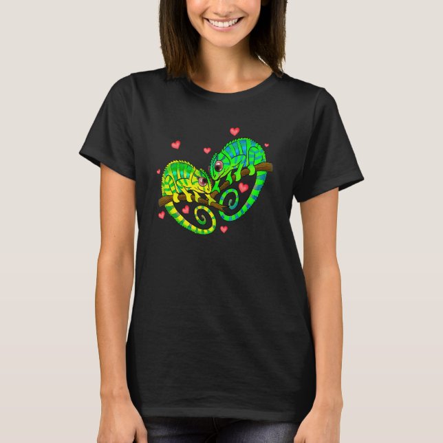 Chameleons Couples Love Hearts Retro Style Valenti T-Shirt (Front)