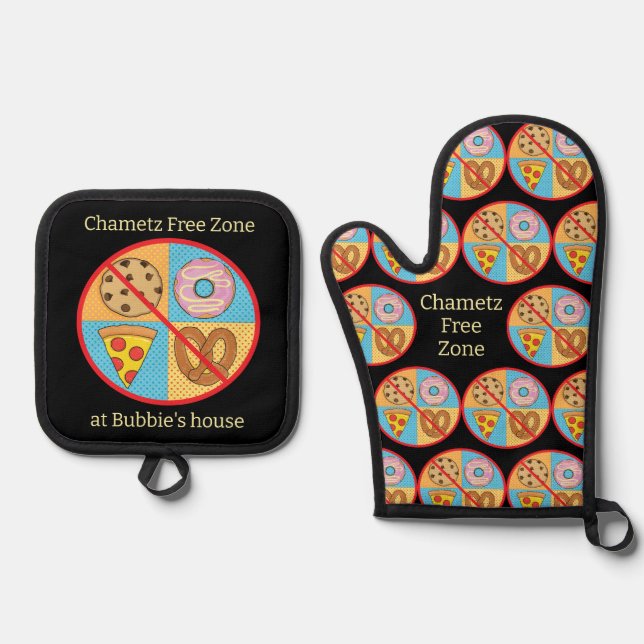 Chametz Free Zone Oven Mitt & Pot Holder Set (Front)