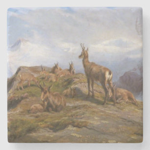 Chamois Goats in the French Alps Mountain Range Stone Coaster