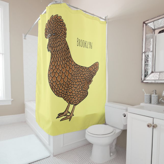 Chamois polish chicken cartoon illustration shower curtain (In Situ)