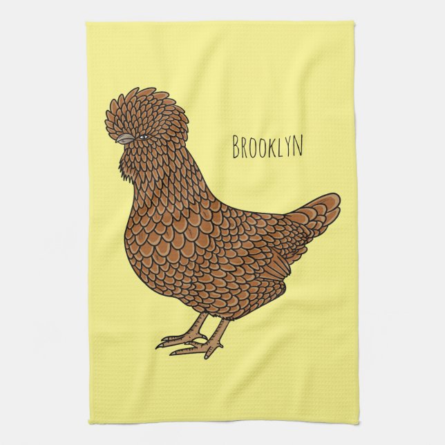 Chamois polish chicken cartoon illustration  tea towel (Vertical)