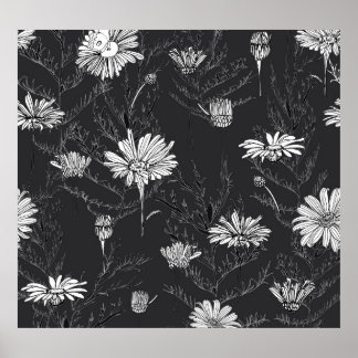 Chamomile Black Pen: Floral Sketch. Poster