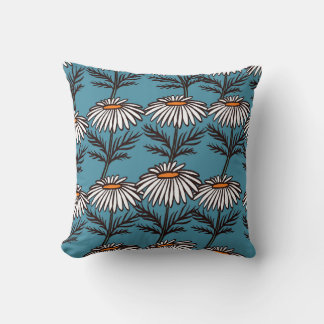 Chamomile, blue vintage cartoon pattern. cushion