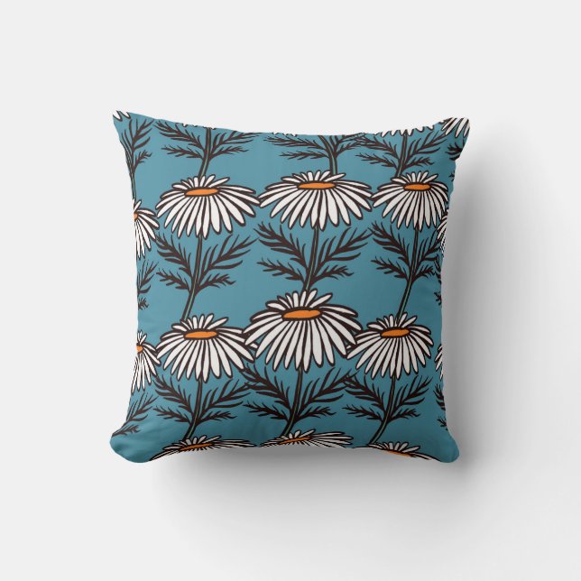 Chamomile, blue vintage cartoon pattern. cushion (Front)